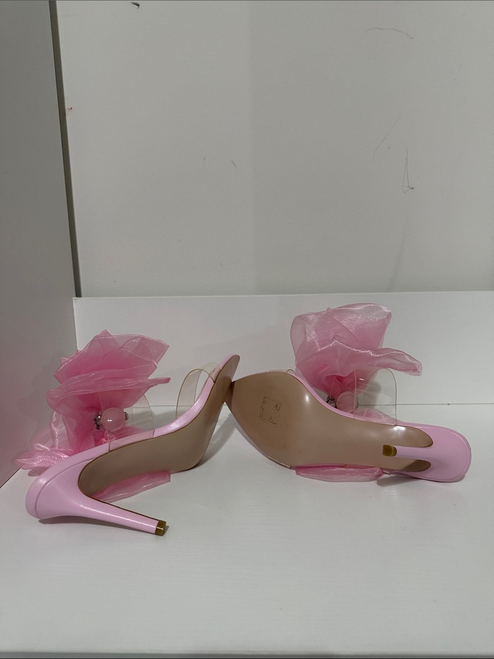 Pink Organza Floral Stiletto Mules - Picture 4 of 5